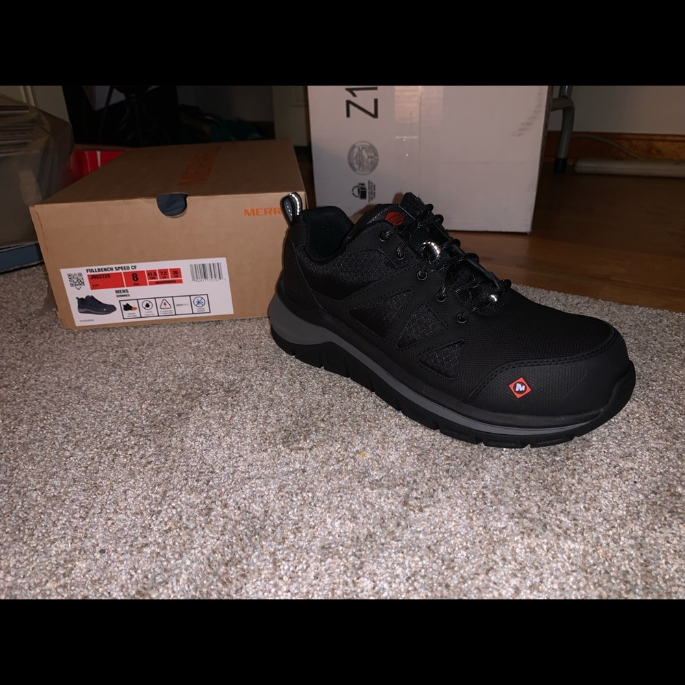 Merrell Fullbench Speed CF Steel toe work shoes.